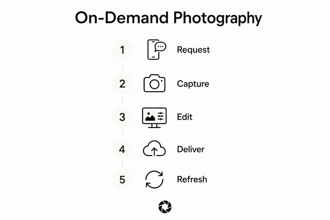 Infographic showing steps in on-demand hotel photography process