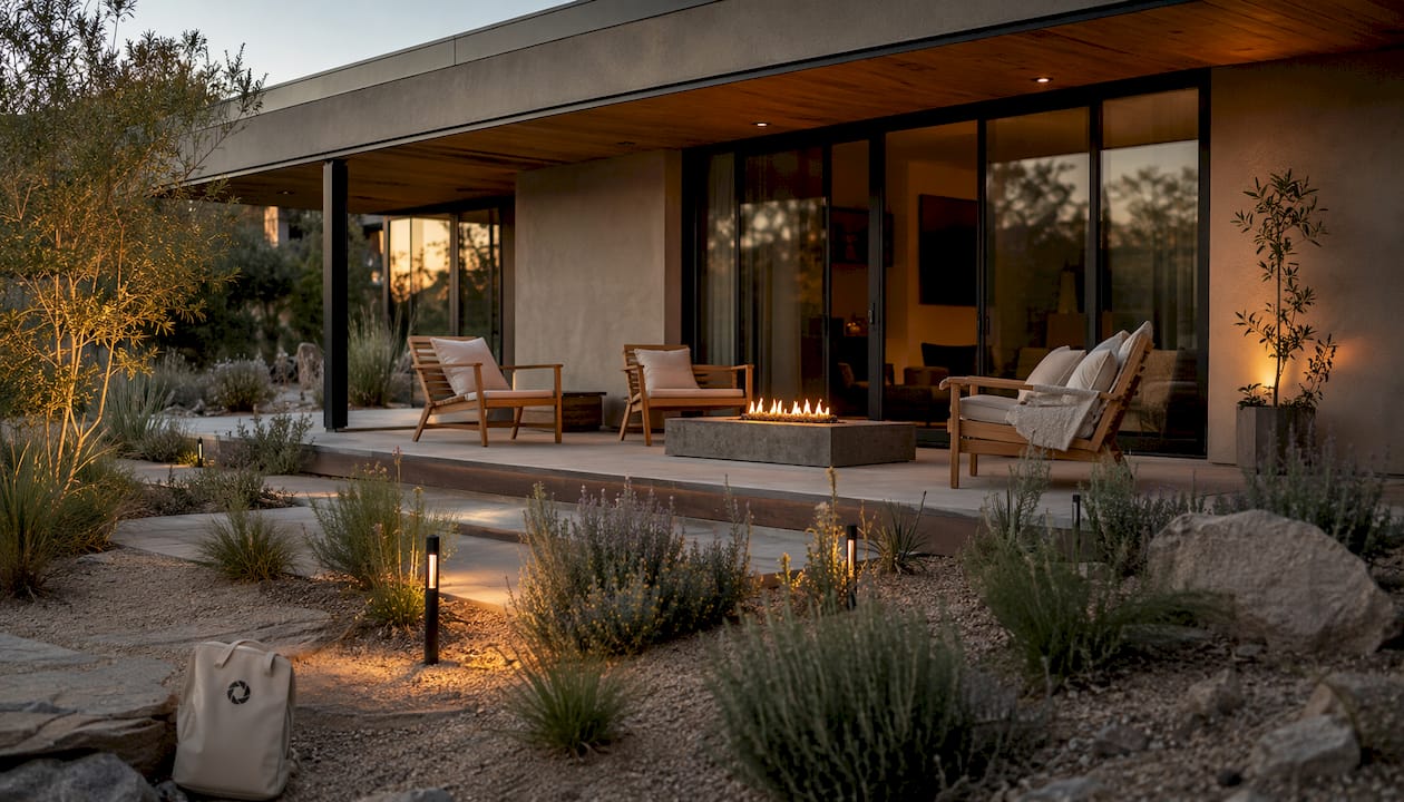 Exterior rental home in golden hour light