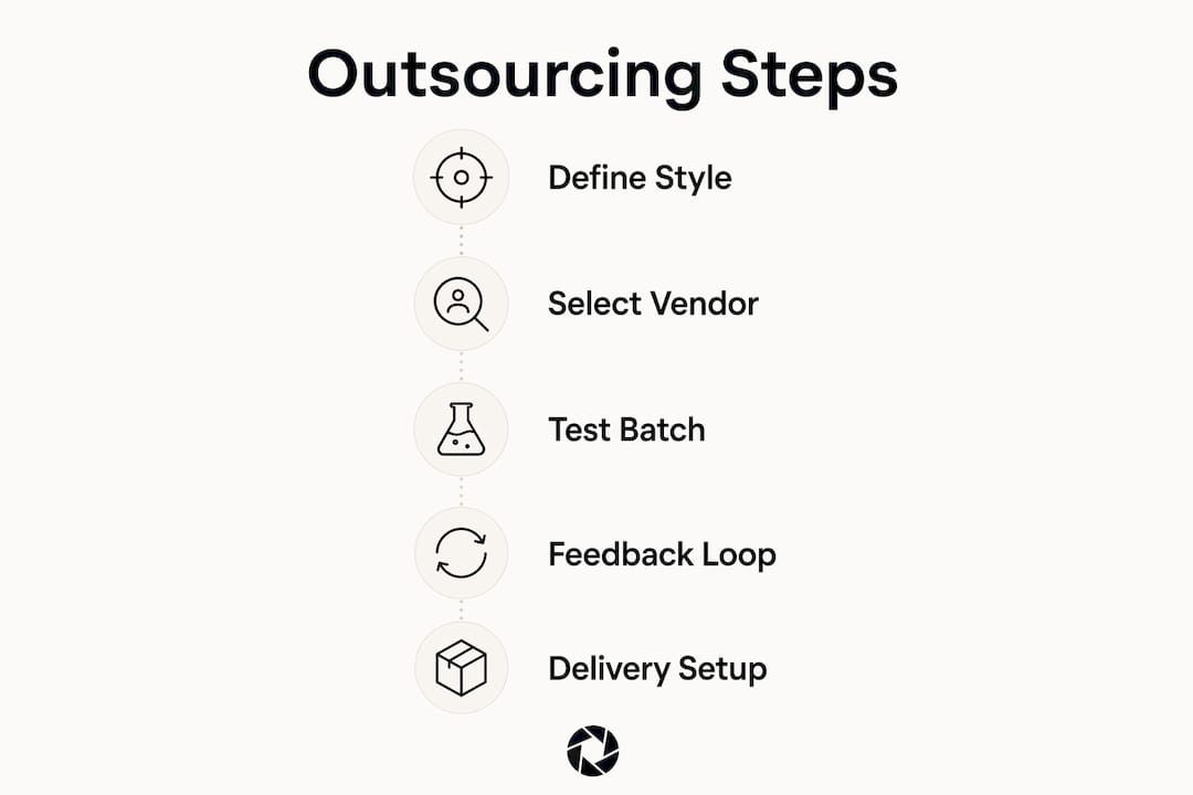 Infographic showing steps to outsource photo editing
