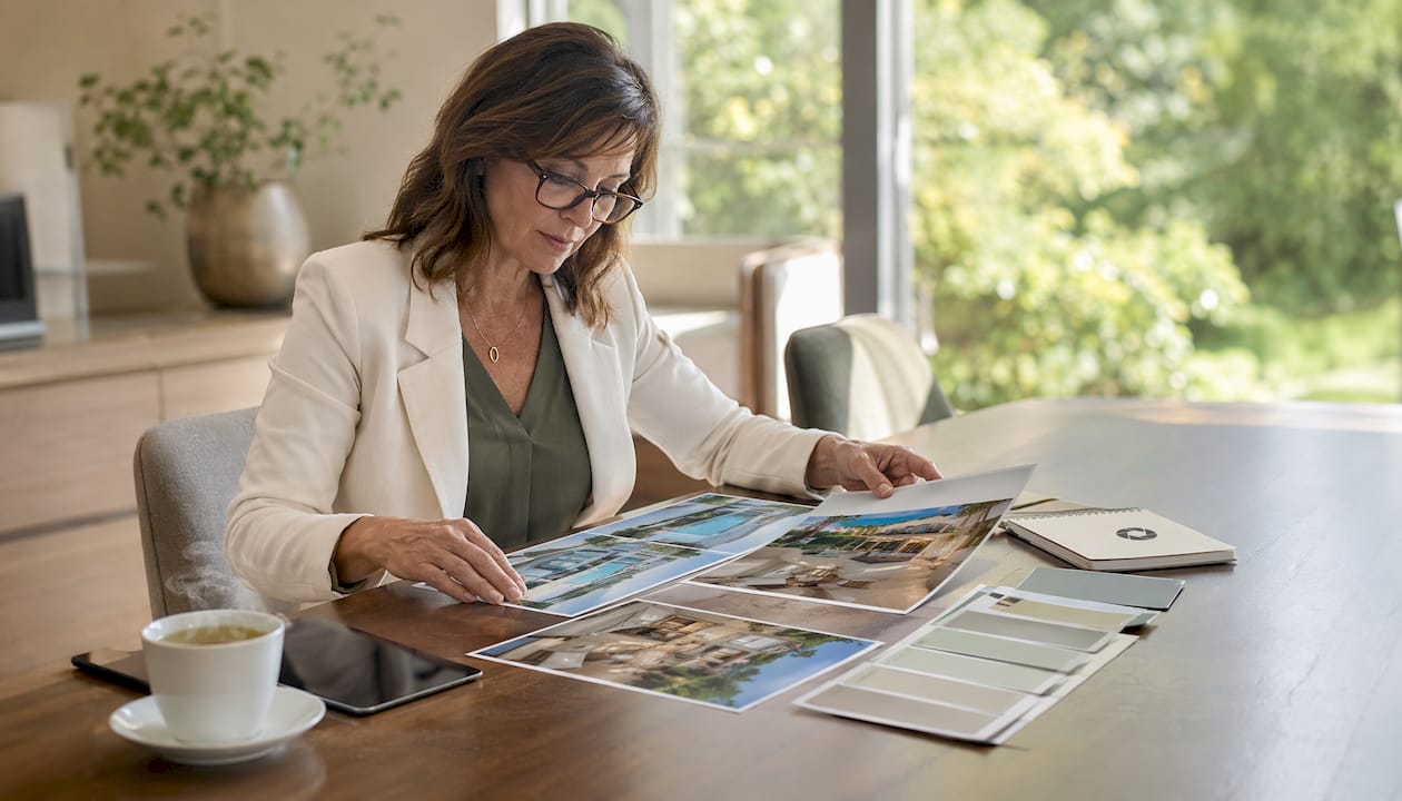 Agent reviewing HDR property photos at desk