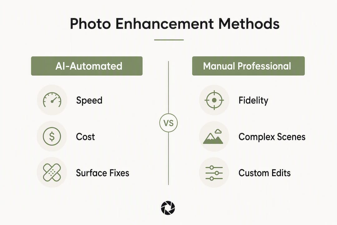 Infographic comparing AI-automated and manual photo enhancement
