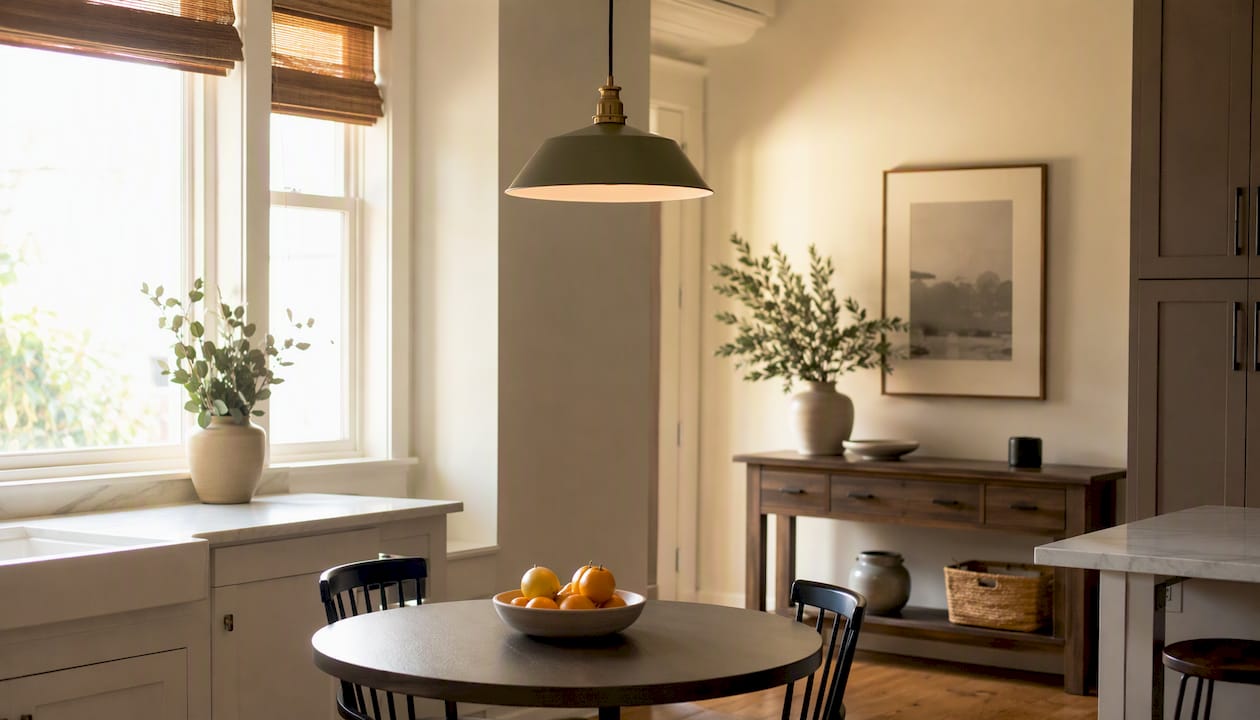 Table lamp brightening decluttered living space