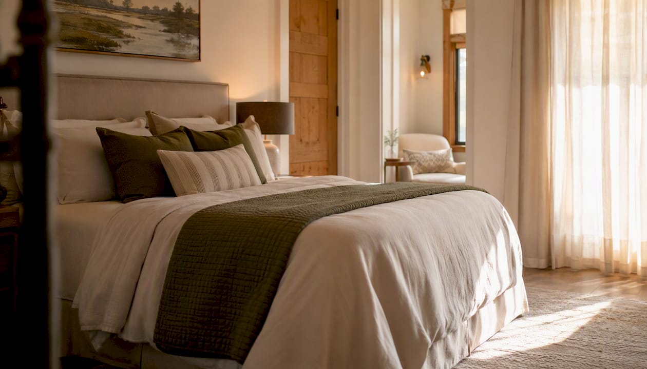 Well-lit clean primary bedroom