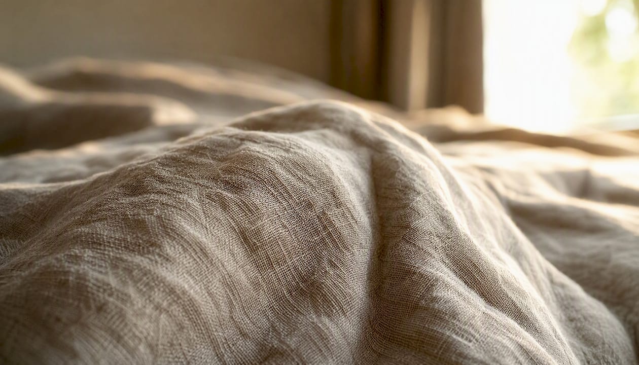 Close-up of linen duvet texture
