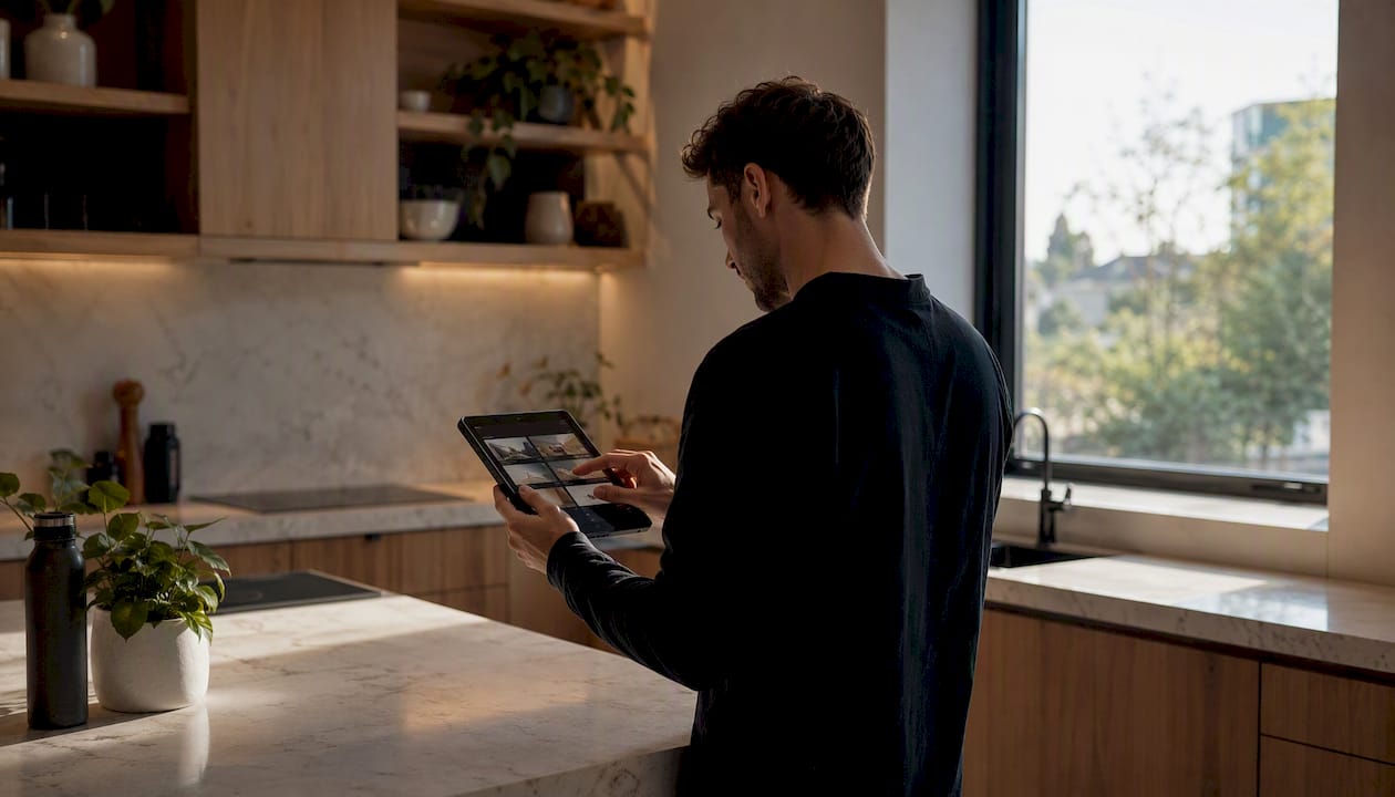 Photographer editing rental property photos