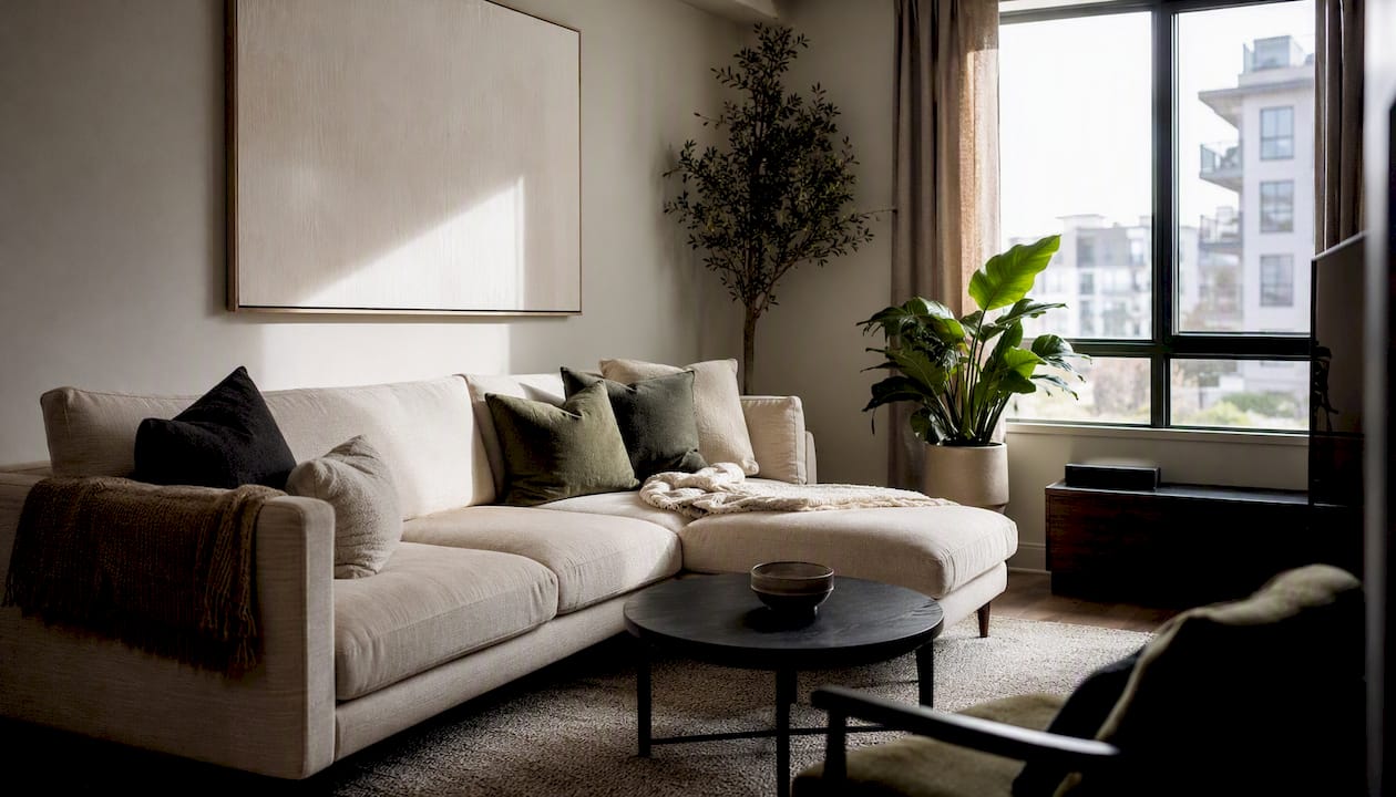 Natural window light on rental room with tripod and reflector