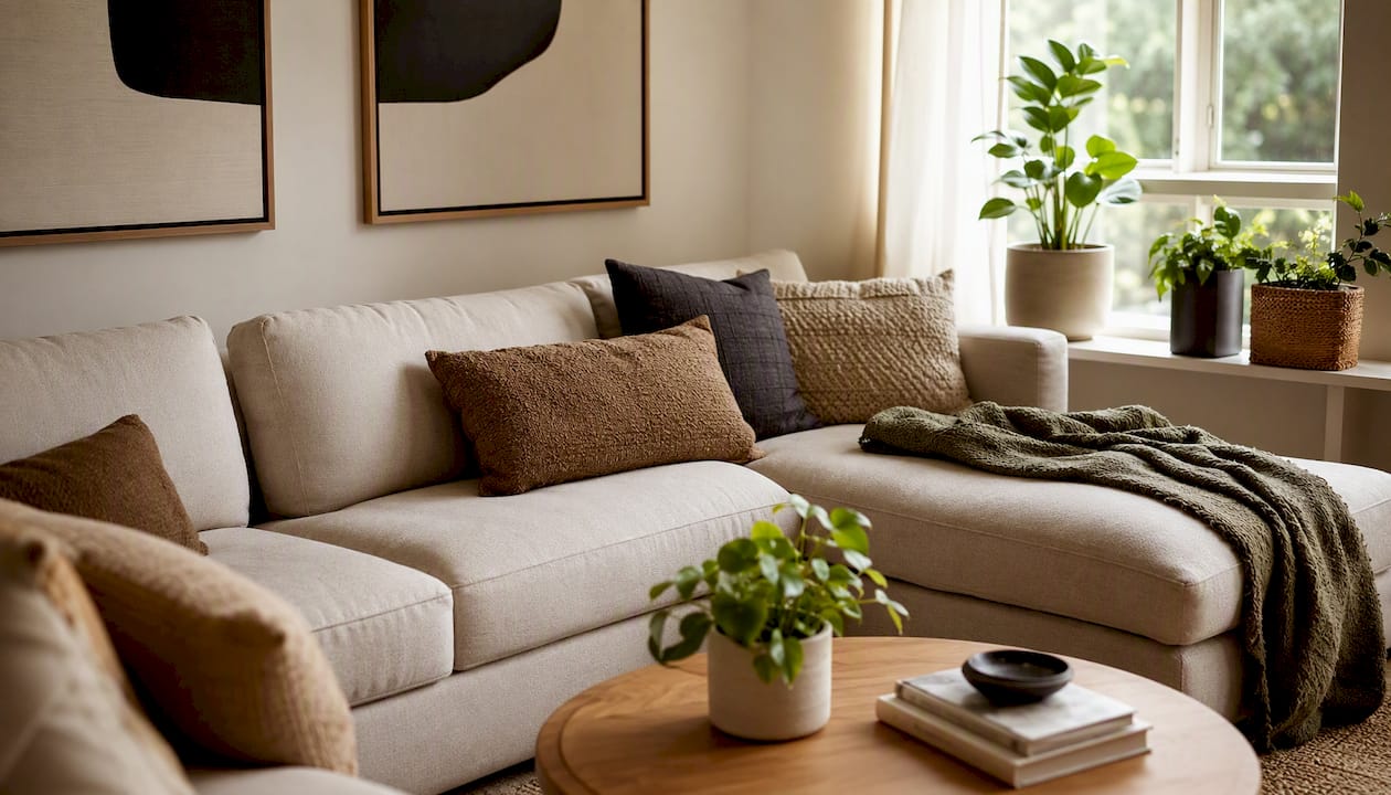 Stylish short-term rental living room seating area