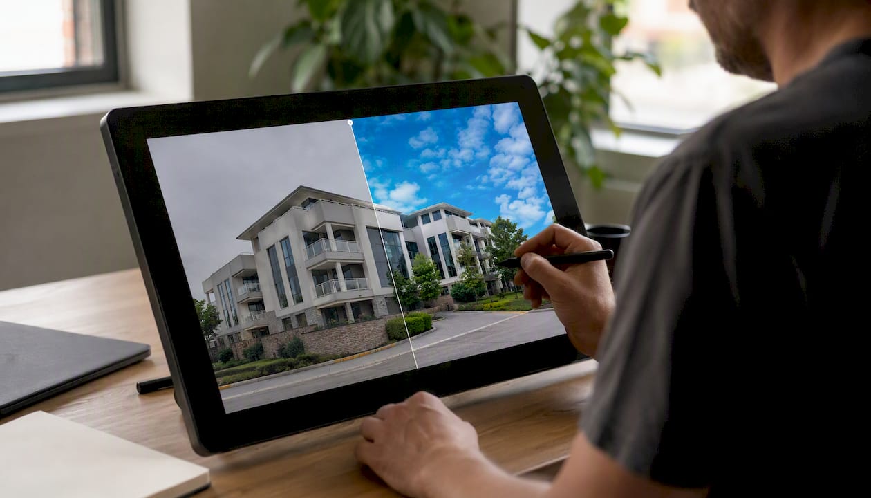 Photo editor using AI tools for sky replacement