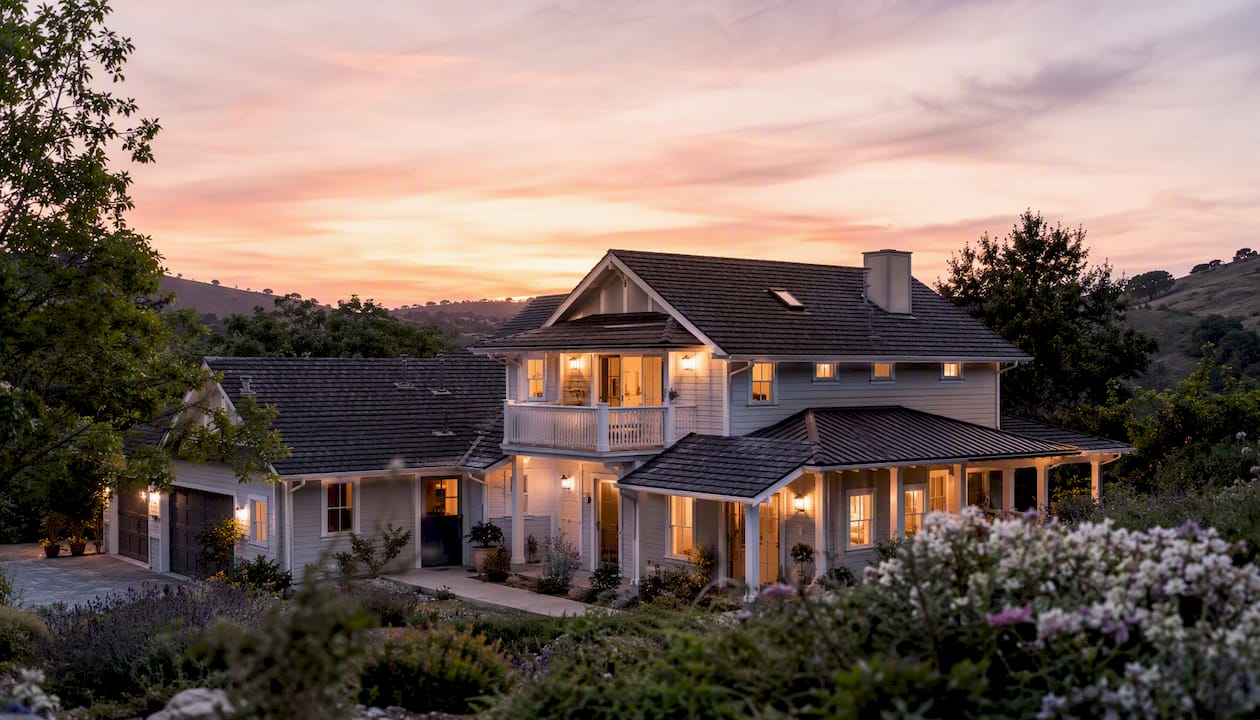 Residential exterior with replaced blue sky