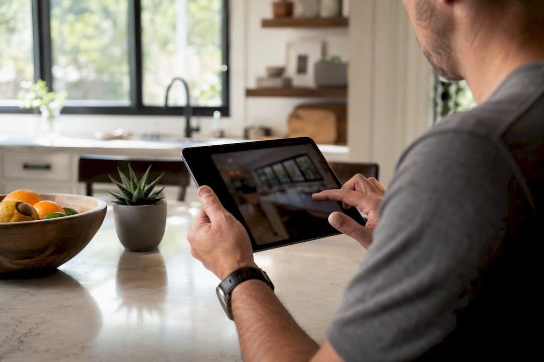 Hands editing rental listing photos on tablet