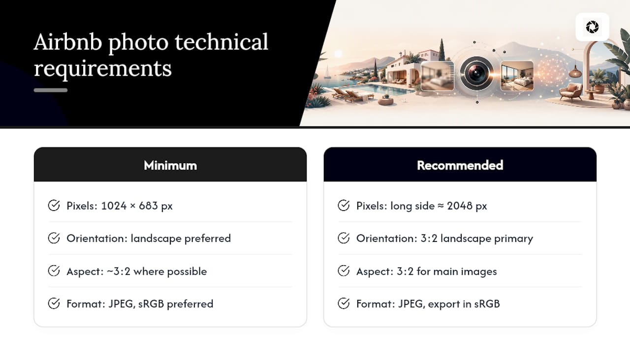 Diagram comparing Airbnb photo technical specs
