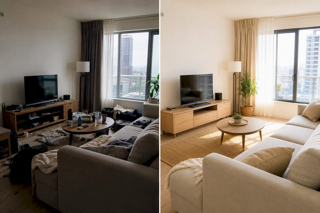 Before and after AI photo enhancement