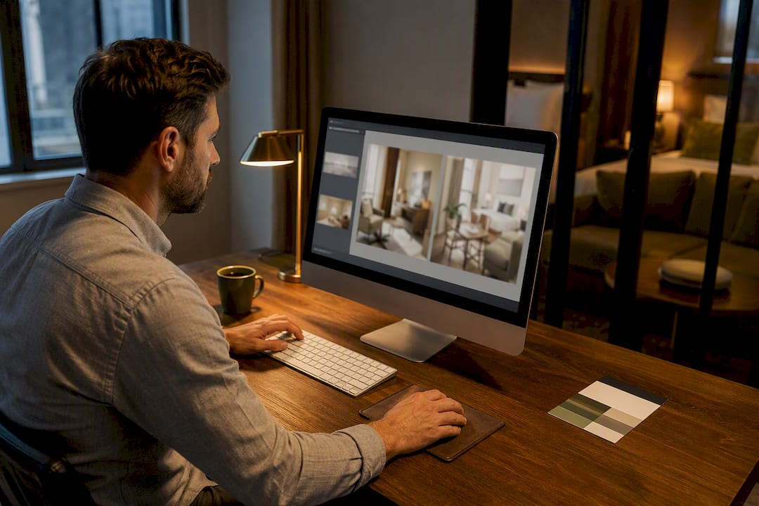 Property manager reviewing edited listing photos