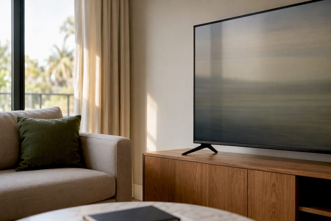 Edited TV screen in rental living room