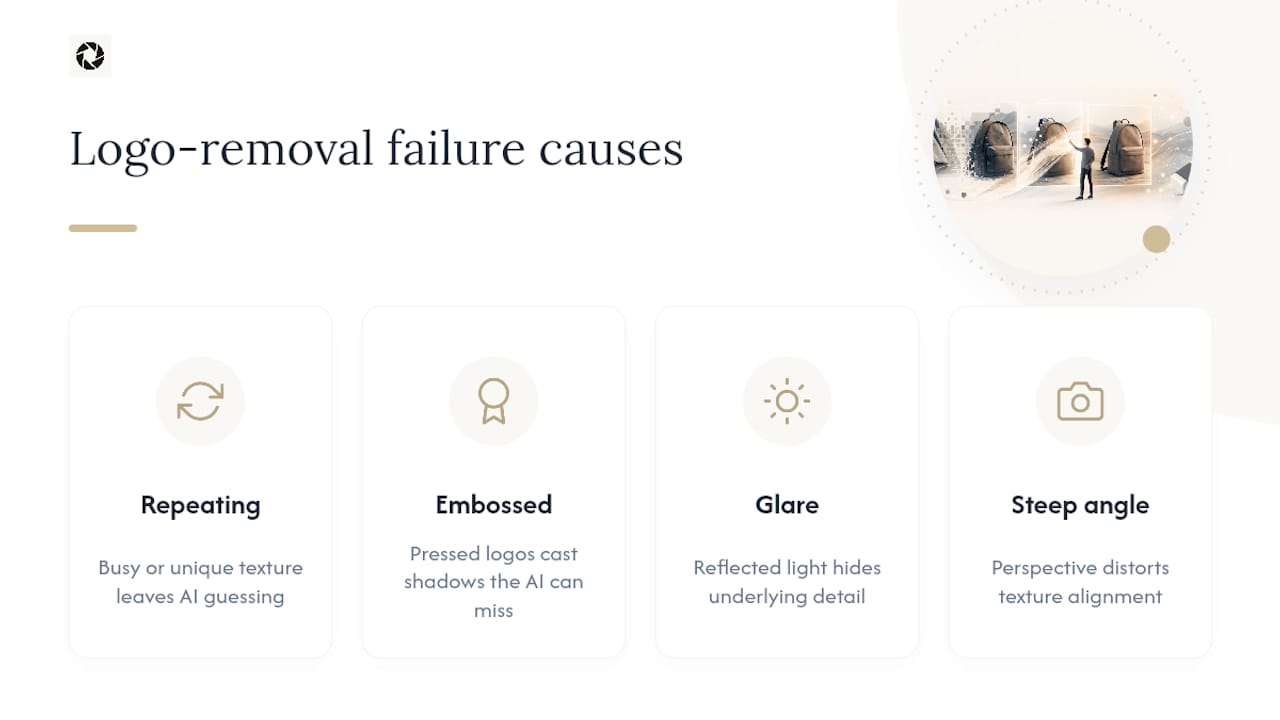 Four difficult logo removal conditions