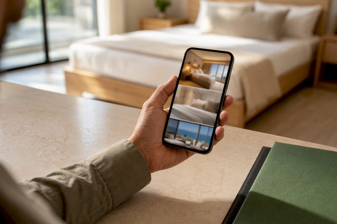 Property manager reviewing enhanced rental photo