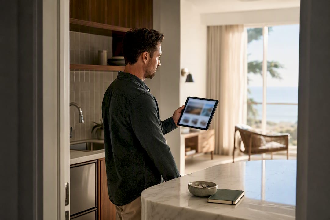 Marketer reviewing a rental property image