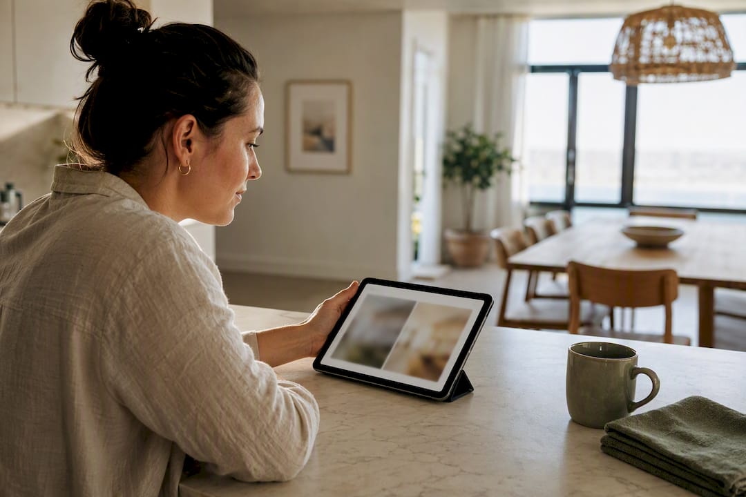 Manager reviewing enhanced rental property photos