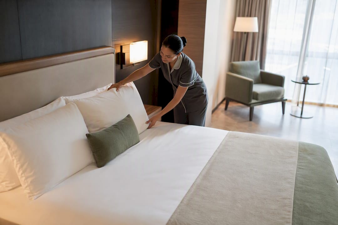 Hotel room being prepared for photography