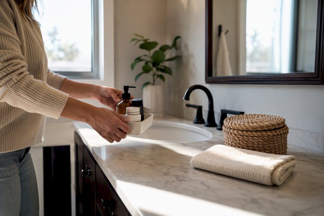 Clearing toiletries before rental photography