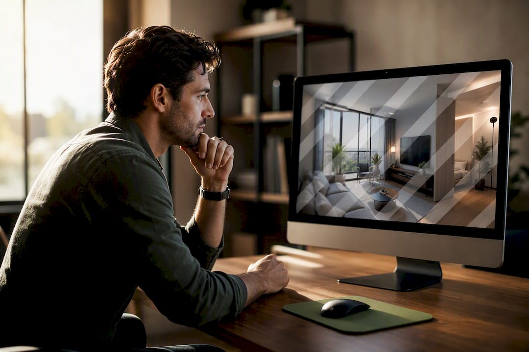 Manager reviewing a watermarked property photo