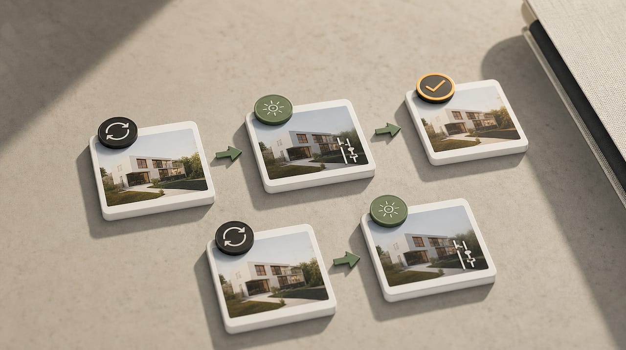 Illustration of three photo revision stages