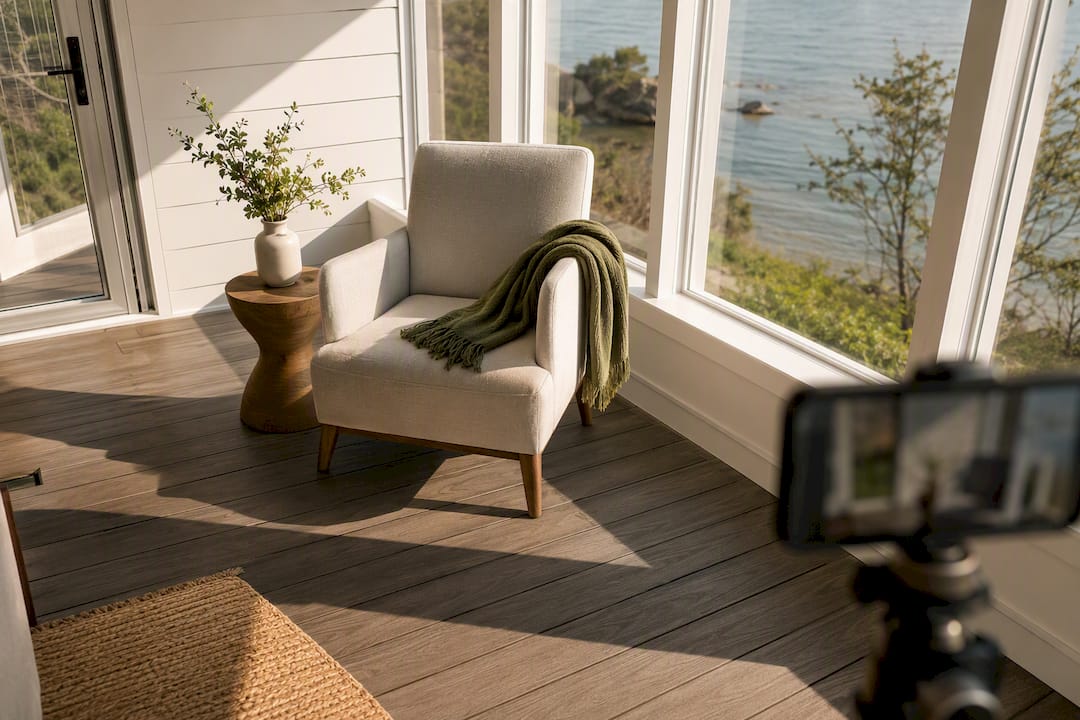 Seasonal rental room prepared for photography