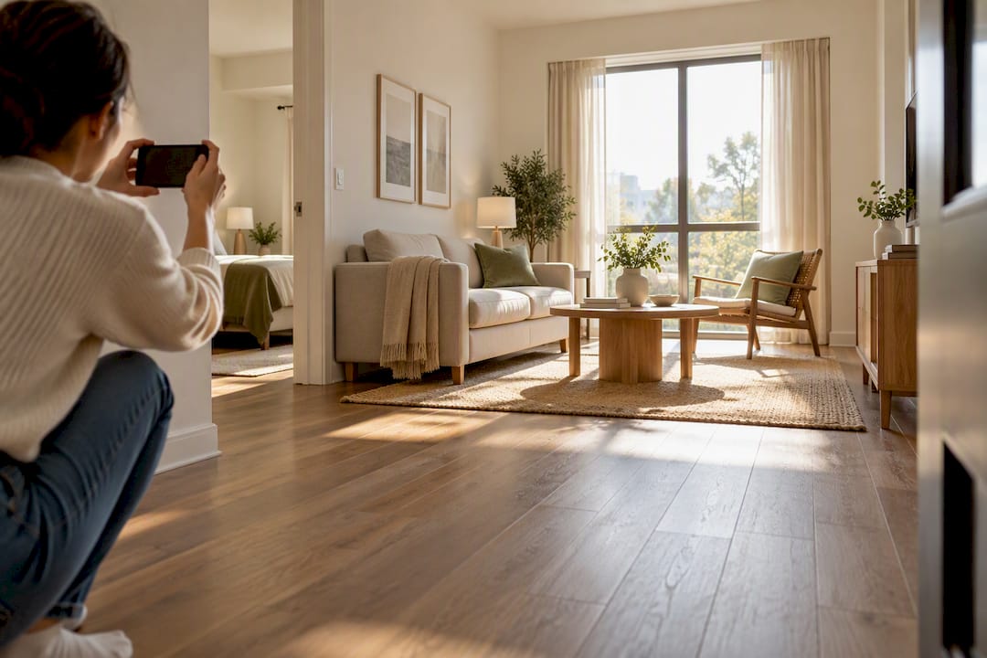 Host photographing bright rental interior