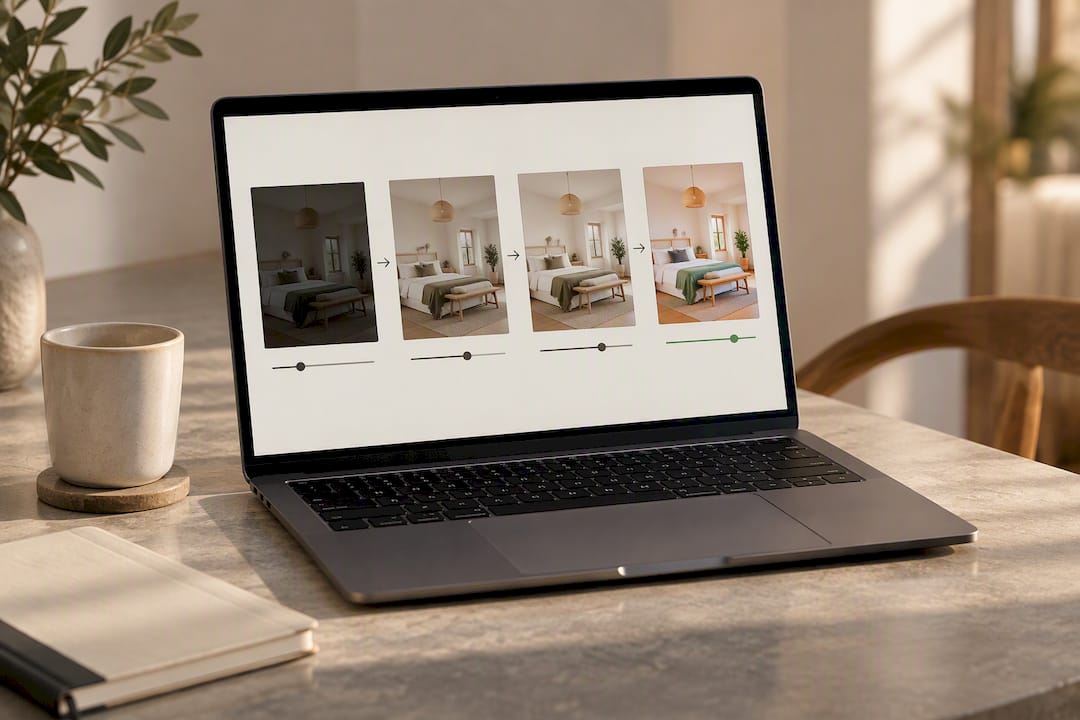 Four-stage rental photo editing workflow