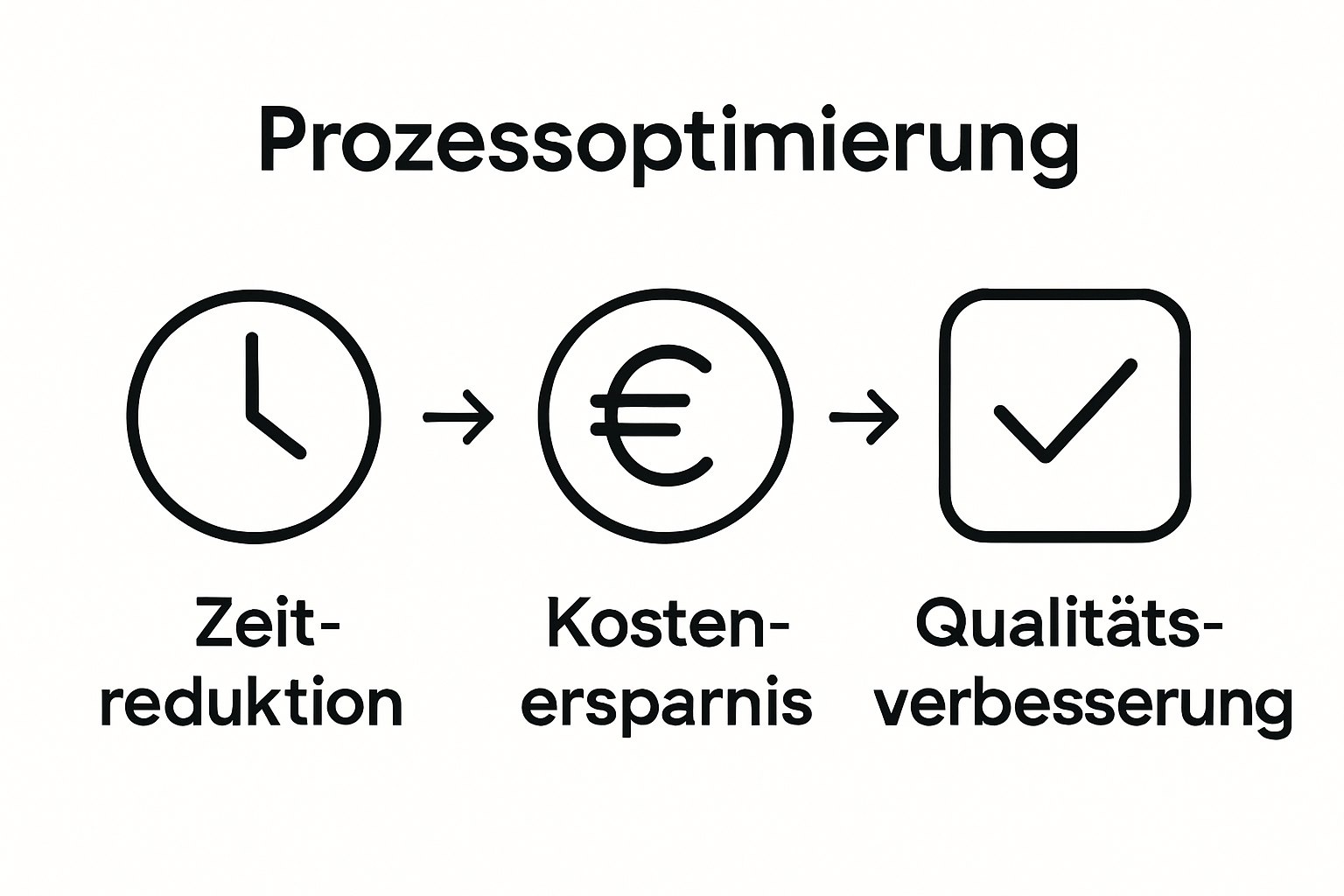 Infografik mit Icons für Zeitersparnis, Kostenersparnis und Qualitätsverbesserung