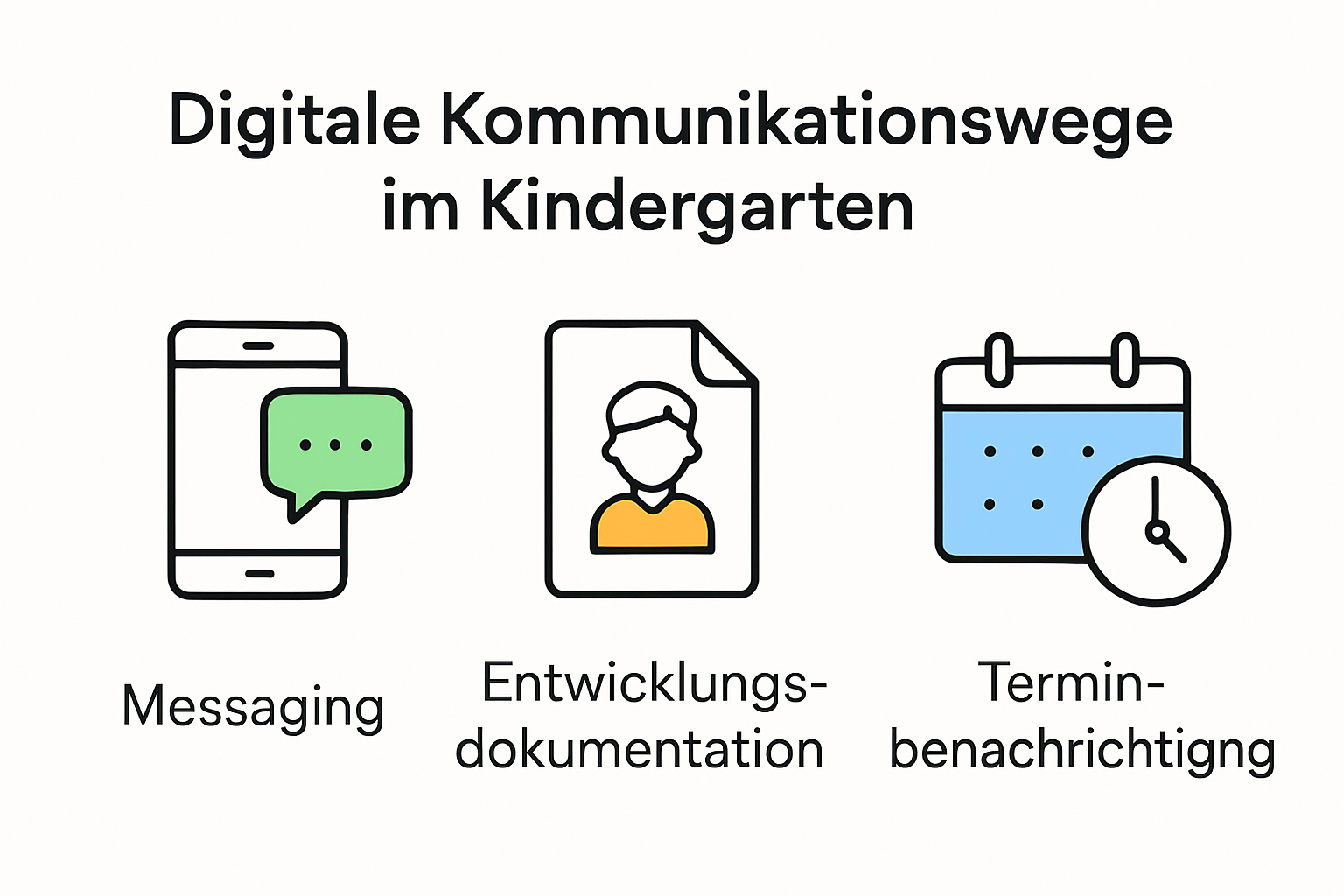 Icons visualizing main digital communication types in kindergarten