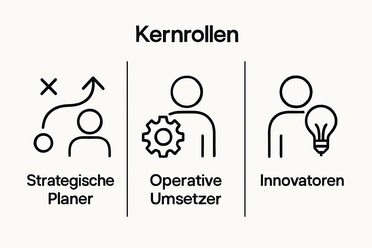Vergleich der drei hauptrollen im team – planer, umsetzer und innovator