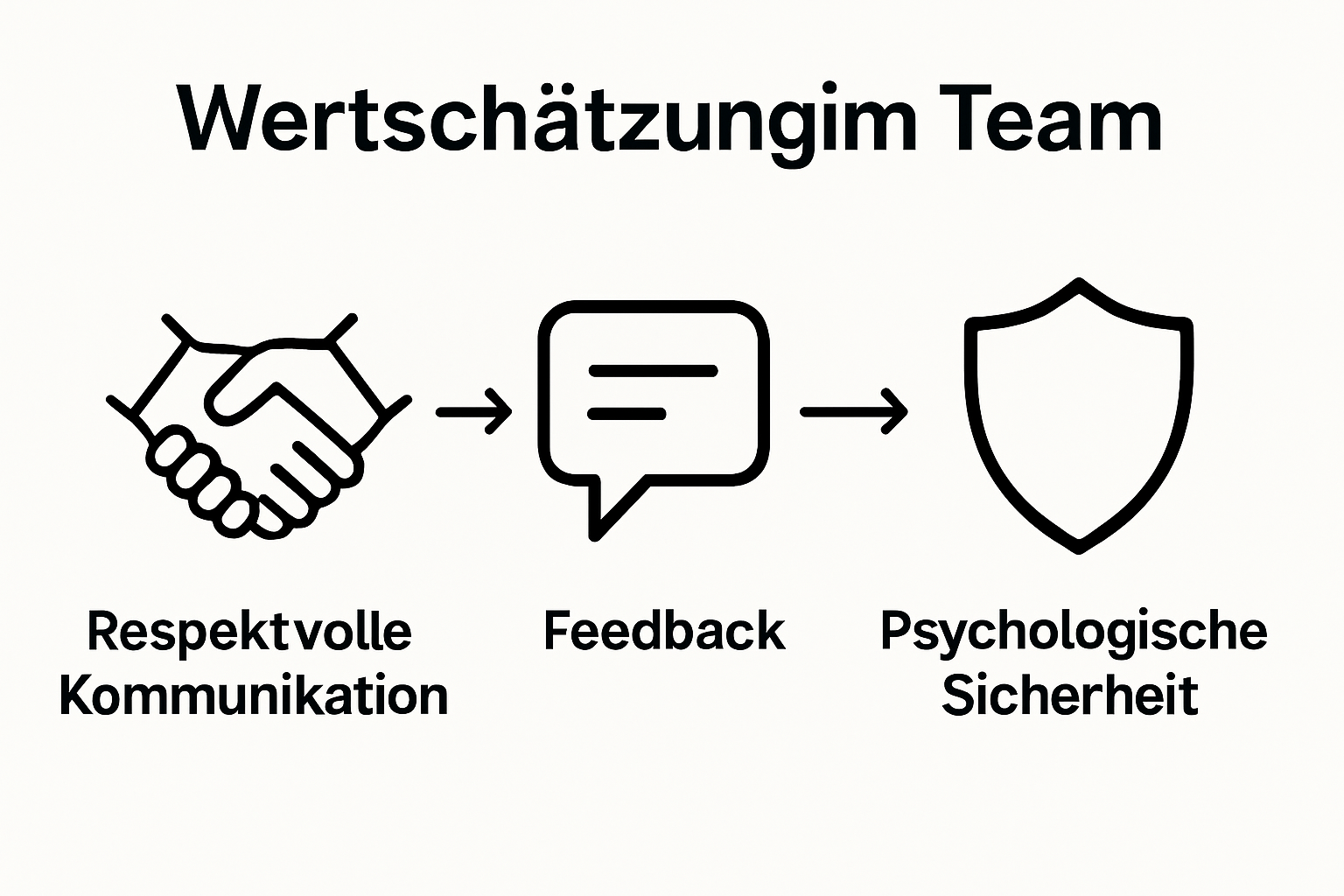 Drei Piktogramme für Feedback, Kommunikation und psychologische Sicherheit