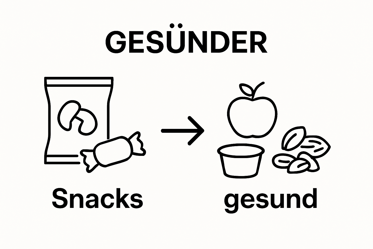 Before-and-after healthy snack visual with icons