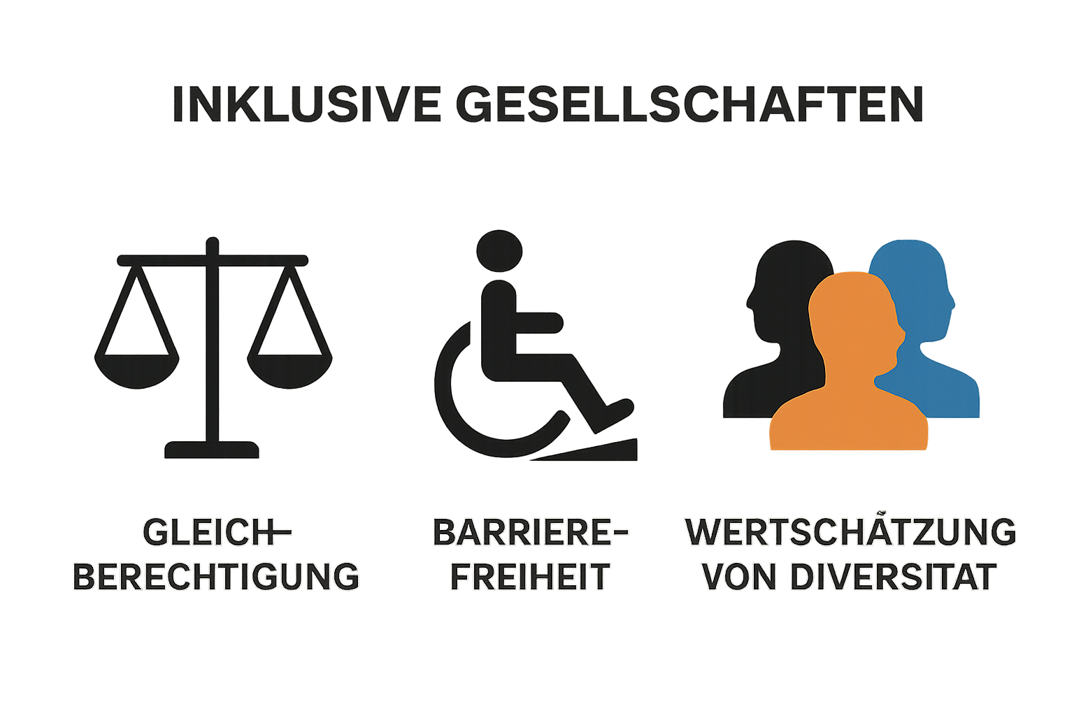 Icons für Gleichberechtigung, Barrierefreiheit und Diversität verdeutlichen Inklusion