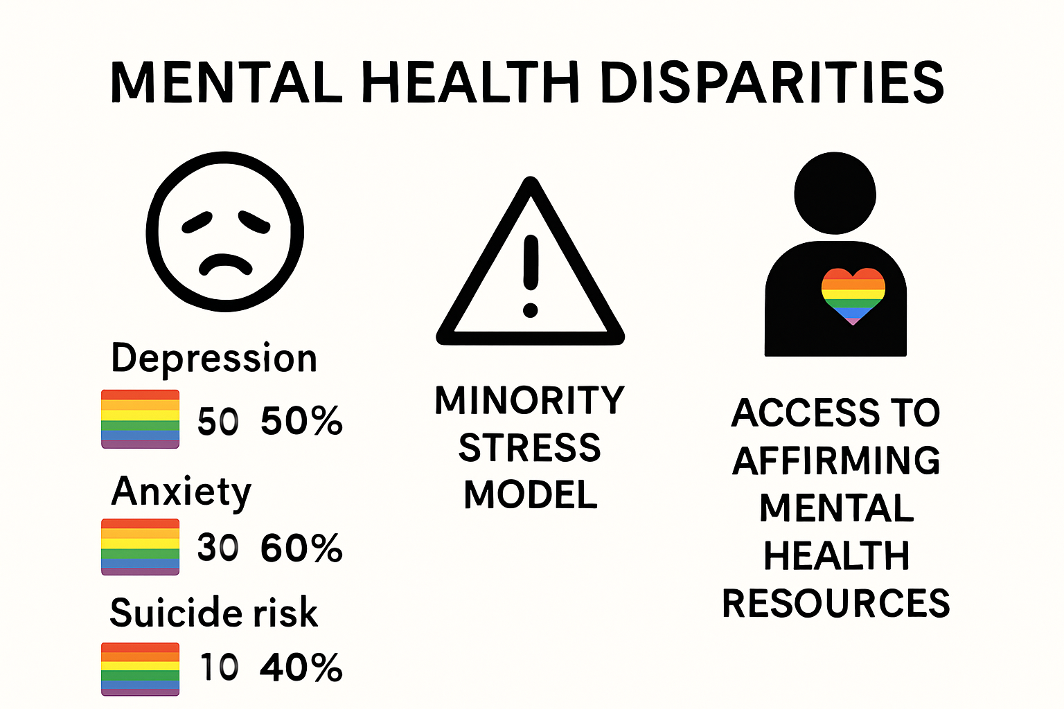 Infographic comparing LGBTQ+ and general population mental health statistics