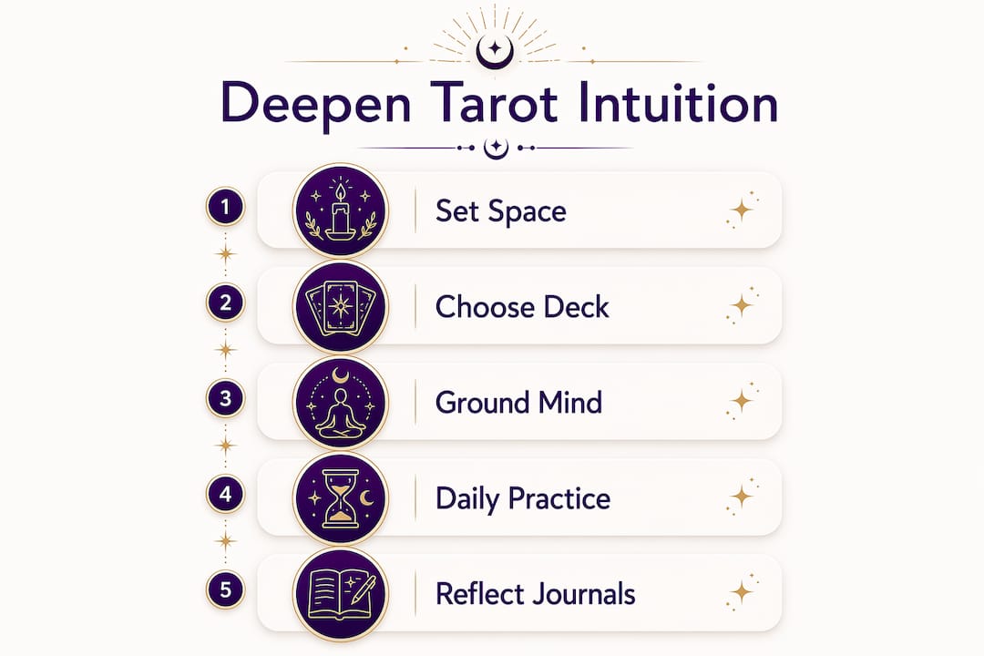 Infographic showing steps to deepen tarot intuition