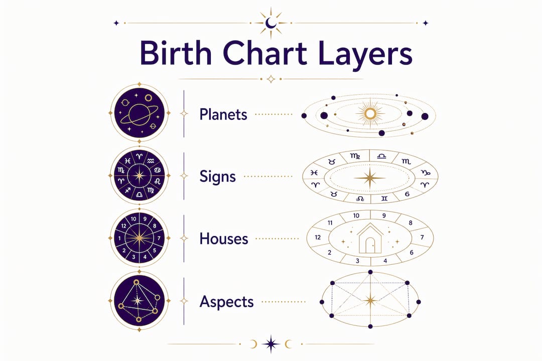 Infographic showing birth chart layers hierarchy