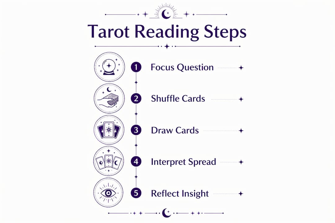 Infographic showing tarot card reading process steps