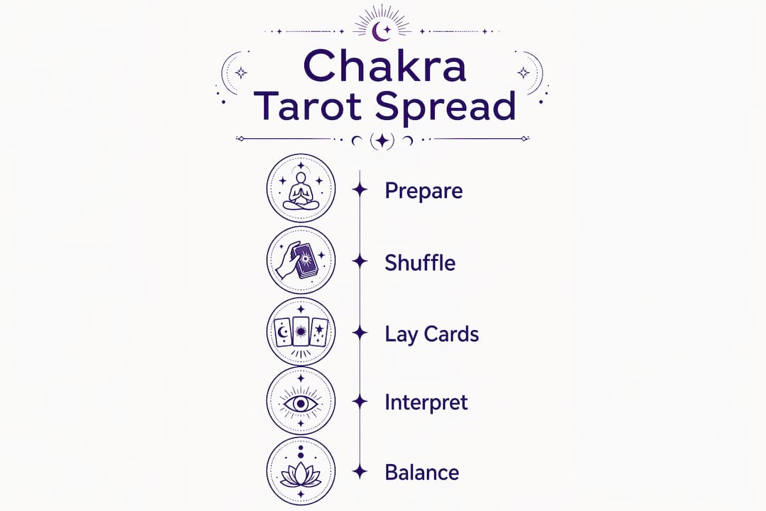 Infographic illustrating chakra tarot spread steps