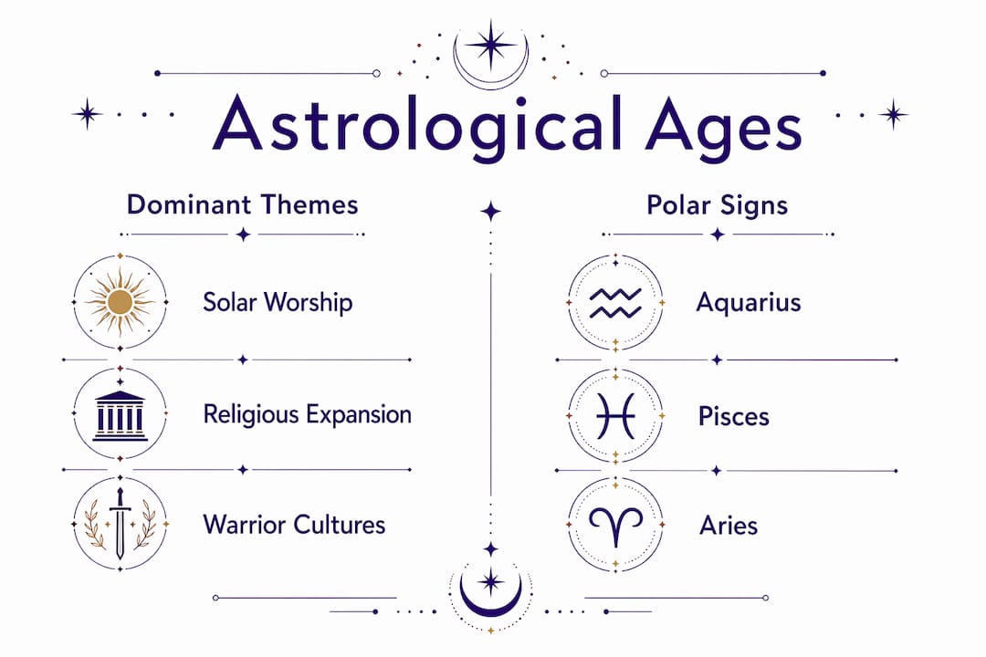 Infographic comparing astrological ages’ themes and polar signs