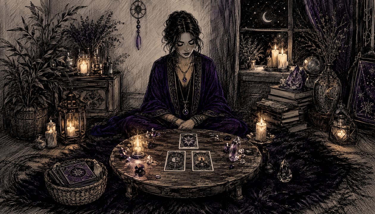 Hands laying out tarot cards for intention