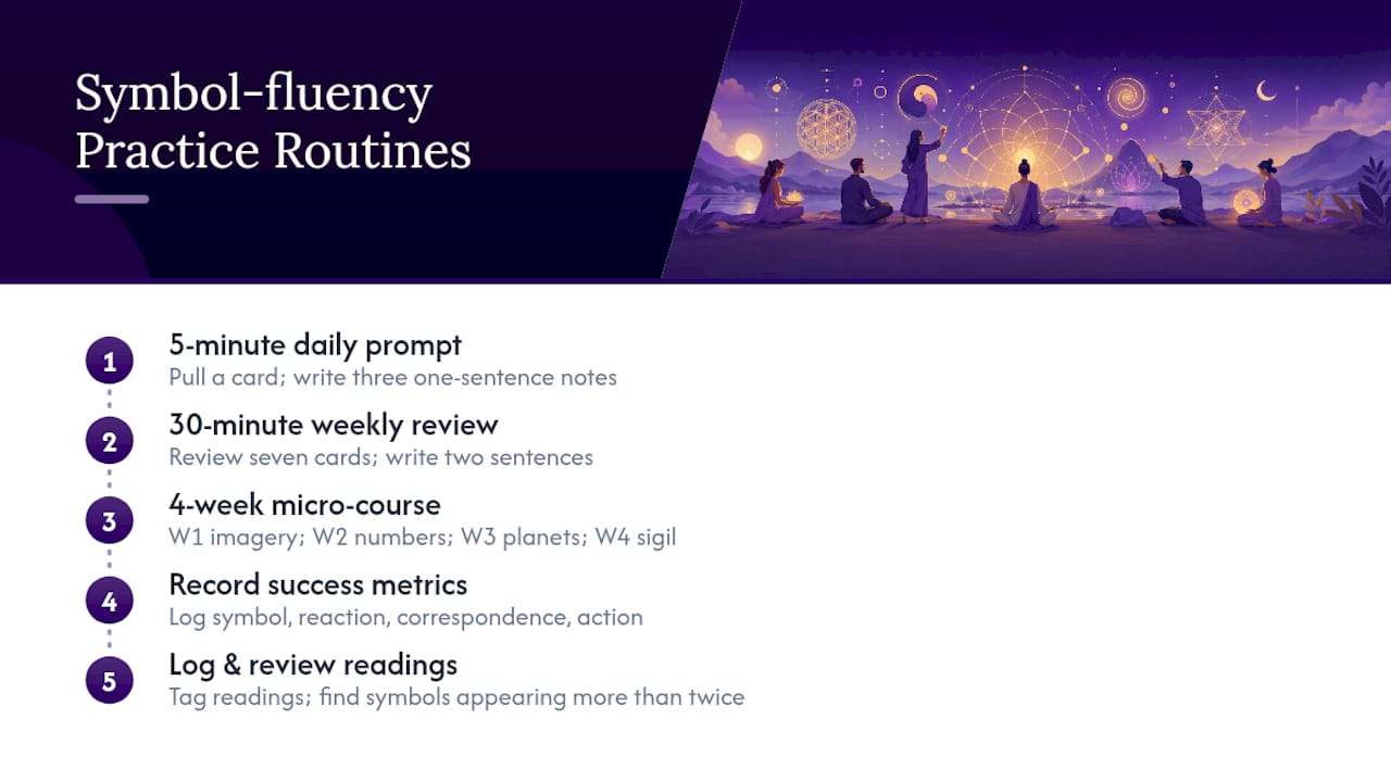 Short exercises that build real symbol fluency — overview diagram
