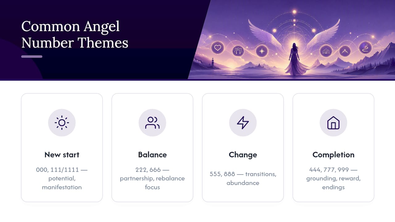 Diagram summarizing common angel numbers meanings