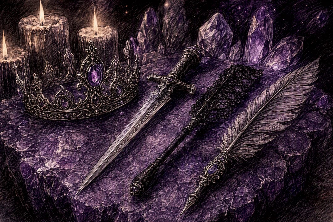 Symbolic objects representing tarot court card archetypes