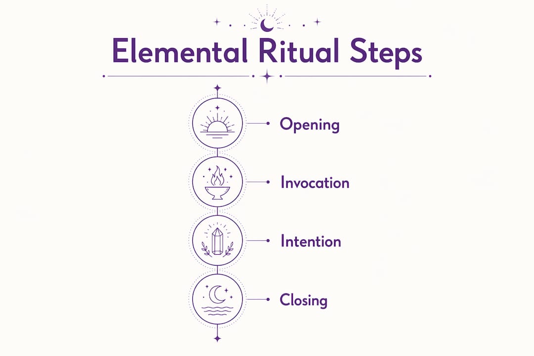 Infographic illustrating four main steps in elemental botanical rituals