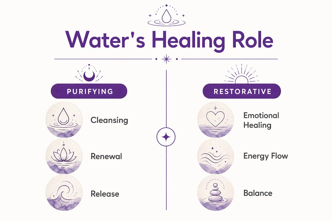 Infographic comparing water's spiritual healing functions