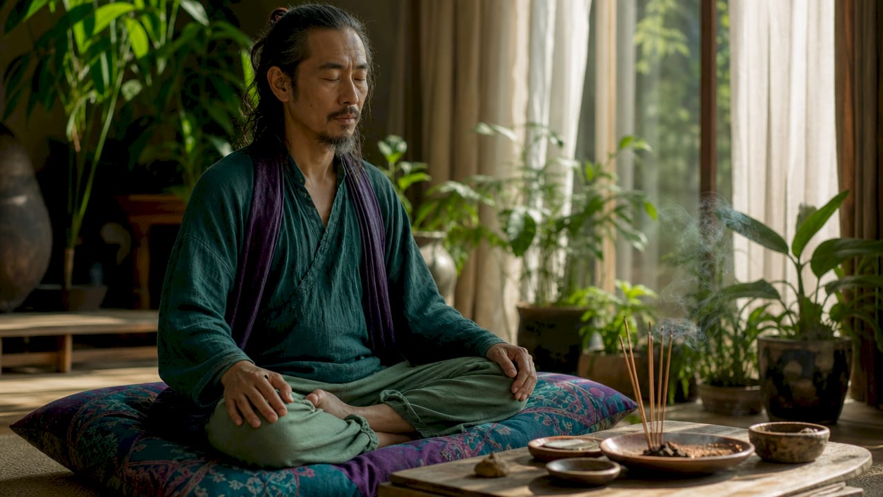 Meditating man practicing inner alchemy