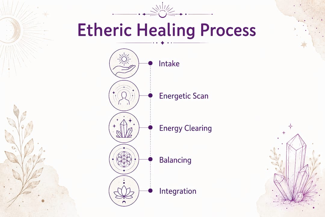 Infographic illustrating etheric healing process steps