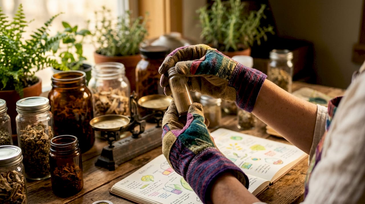Scientist handling mineral vial in laboratory